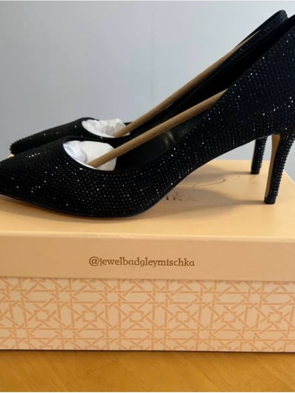 Badgley Mischka Black Crystal-Embellished Pointed Toe Pumps